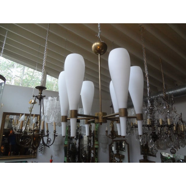 Italian Brass and Glass Modernist Chandelier-Fontana Arte Style For Sale In Houston - Image 6 of 11