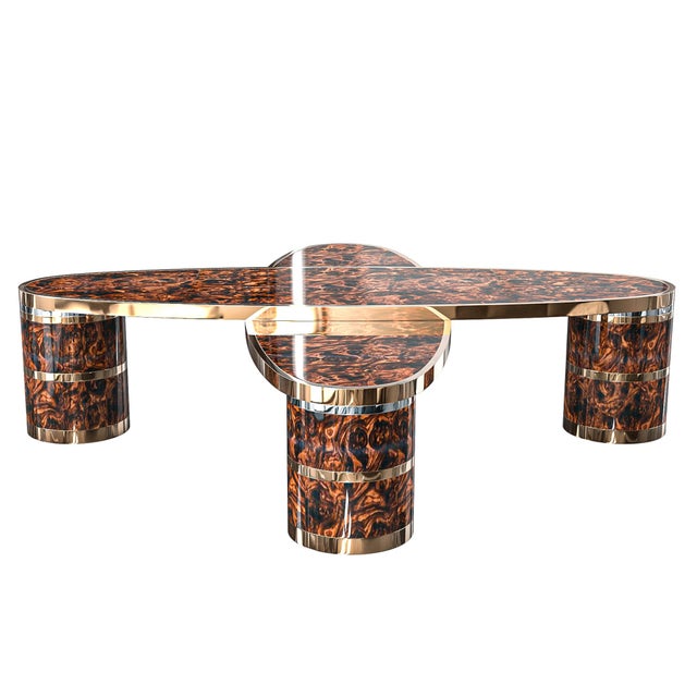 Art Deco "Melagrana" Coffee Table With Burl Walnut and Bronze Details For Sale - Image 3 of 5