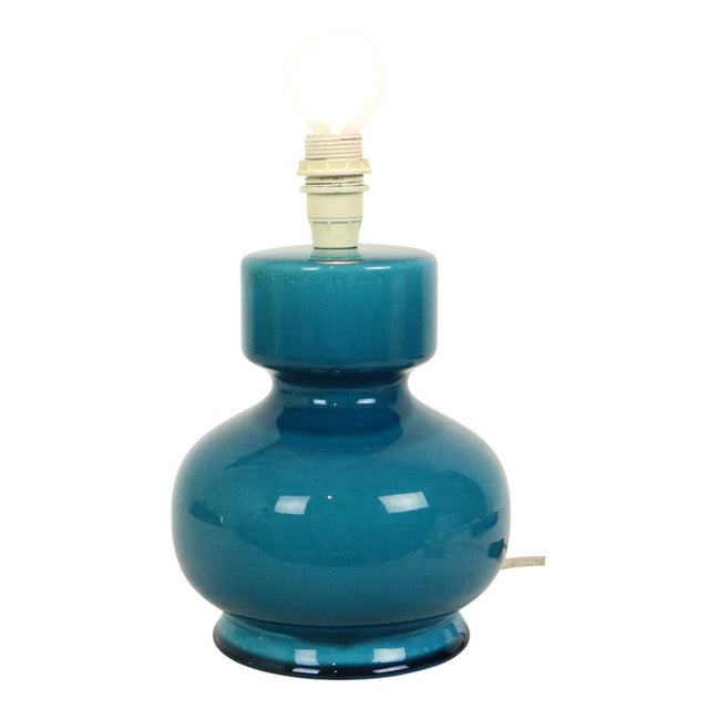 Blue Italian Round Blue Ceramic Table Lamp, 1970s For Sale - Image 8 of 12