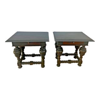 1990s Vintage Pair End Tables Nightstands Barley Twist Legs Gothic Style Oversized For Sale