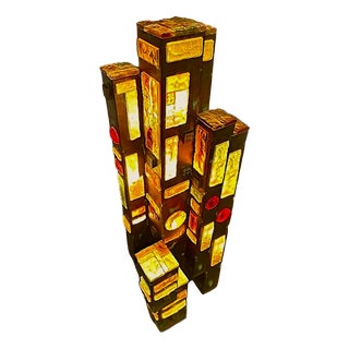 Vintage Floor Lamp in Hammered Glass and Wrought Iron from Longobard, Italy, 1960s For Sale