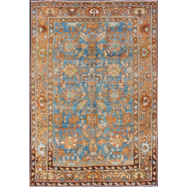 Botanical Design Persian Malayer Antique Rug in Blue, Rust, and Orange Tones For Sale - Image 12 of 12