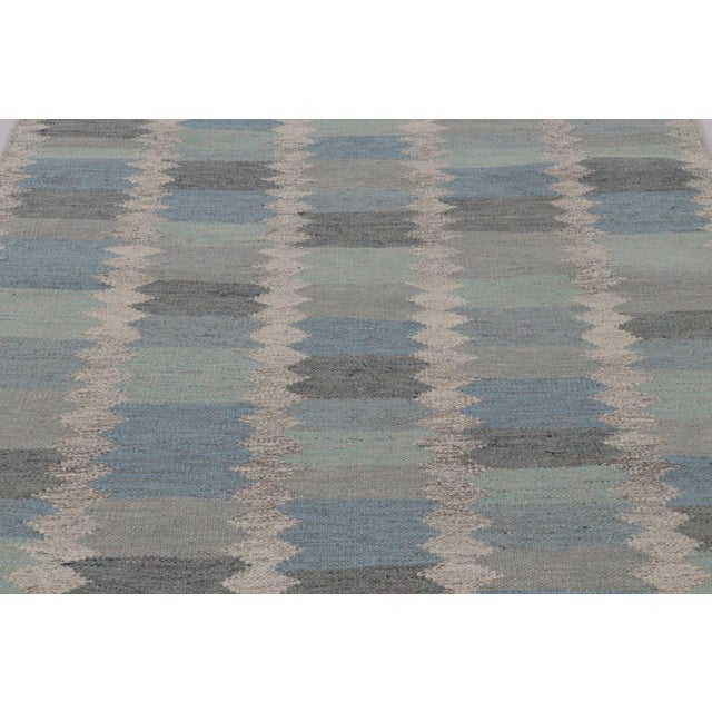 Rug & Kilim Rug & Kilim’s Scandinavian-Inspired Rug, Blue With Sawtooth Geometric Patterns For Sale - Image 4 of 8