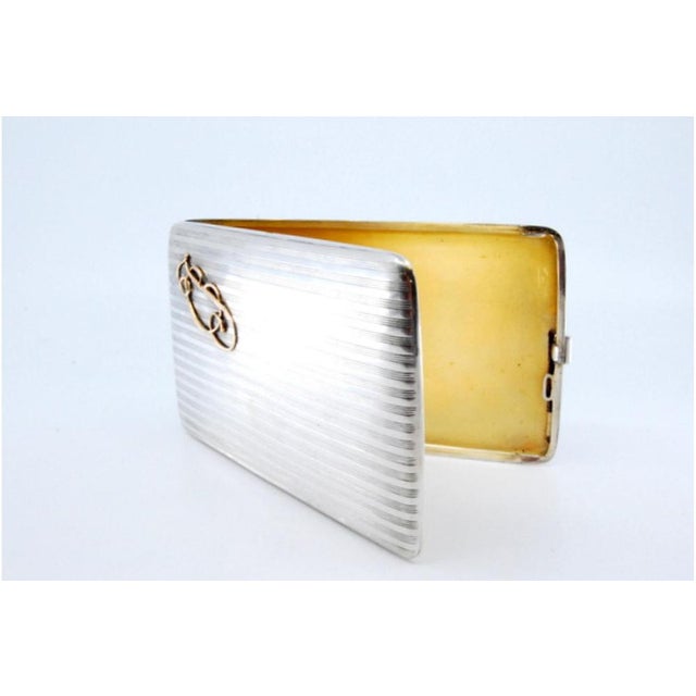 Guilloche Silver Cigarette Case with Bands, in Very Good conditions. Designed 1890 to 1919 This piece has an attribution...