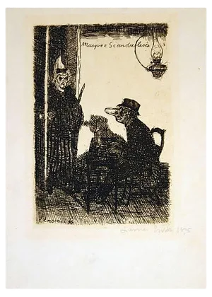 Les Masques Scandalisés - Original Etching by J. Ensor - 1895 1895