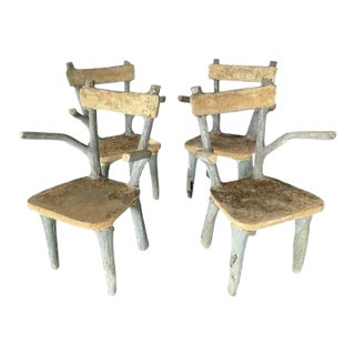 Set of Four Faux Bois Garden Chairs For Sale