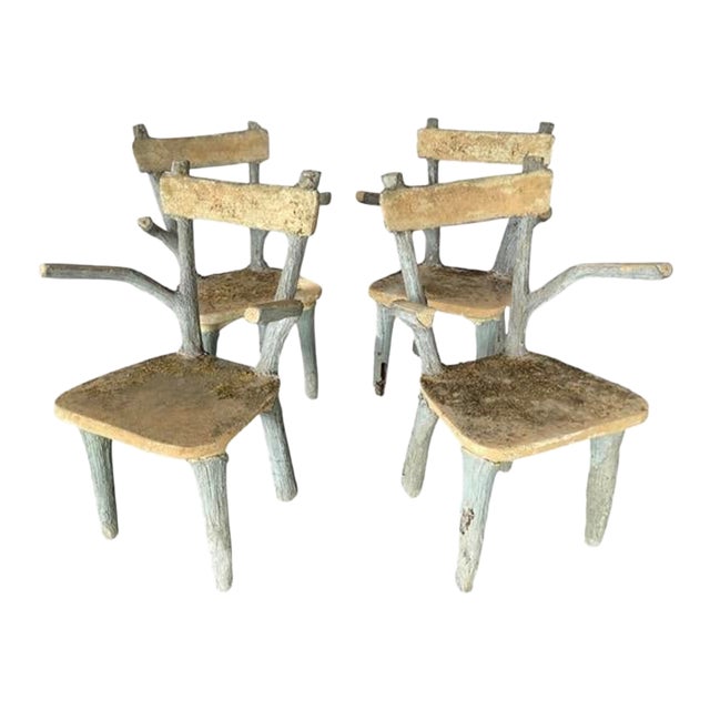 Set of Four Faux Bois Garden Chairs For Sale