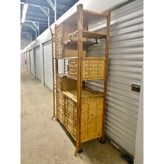 Mid-Century Modern 70s Bohemian Rattan and Bamboo Wall Unit Étagère. For Sale - Image 3 of 12