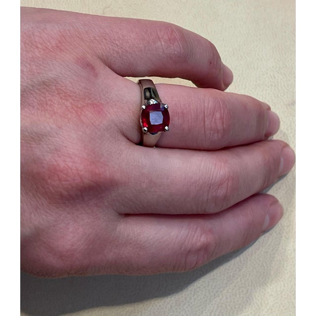 3.5 Carat Cushion Treated Ruby 14 Karat White Gold Ring For Sale - Image 14 of 18