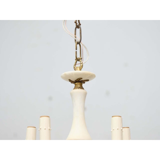 Alabaster Mid-20th Century Italian Alabaster and Bronze Five-Light Chandelier For Sale - Image 8 of 9