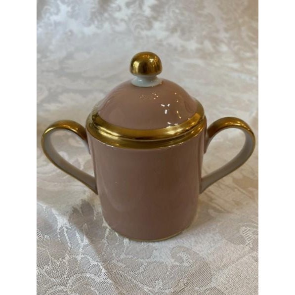 Fitz and Floyd Late 20th Century Fitz and Floyd Versailles Dusty Rose Cream and Sugar Bowl With Lid For Sale - Image 4 of 4