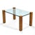 This striking design has a great minimalist aesthetic. Four legs of burled wood set in the corners like a parson's table...