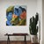 Textile Marc Zimmerman "Jungle Blues" Oil Painting, Blue Figurative Portraits in Tropical Setting, Hibiscus Blooms, Gold Foliage, Contemporary Art West Coast For Sale - Image 7 of 9
