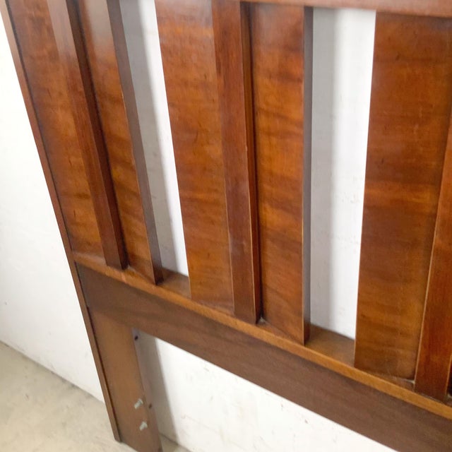 Brown Vintage Mid-Century Modern Walnut Queen Headboard With Architectural Slat Design For Sale - Image 8 of 15