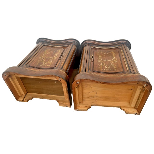 1960s Heritage Grand Tour Curved Walnut Nightstands End Tables Cabinet, Shelf Set of Two For Sale - Image 12 of 12