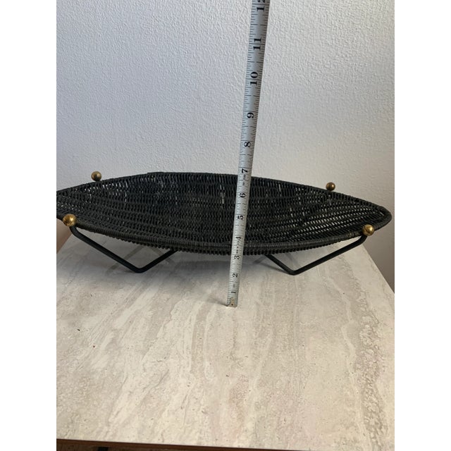 Mid 20th Century MidCentury Wicker Basket on Iron & Brass Ball Stand