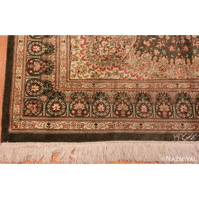 Nazmiyal Collection Floral Silk Vintage Persian Qum Rug For Sale In New York - Image 6 of 8