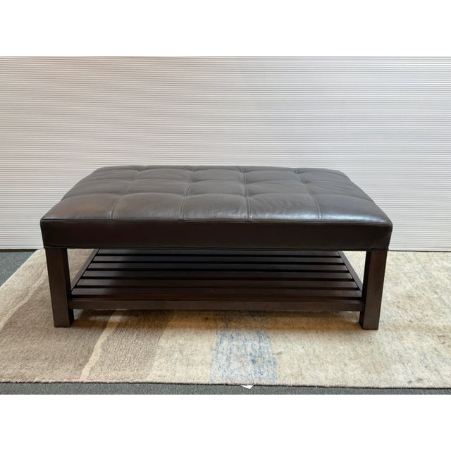 Arhaus Kent Leather Ottoman With Lower Trays For Sale - Image 9 of 14