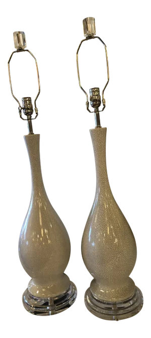 Vintage Hollywood Regency Crackle Glaze Porcelain Table Lamps -A Pair