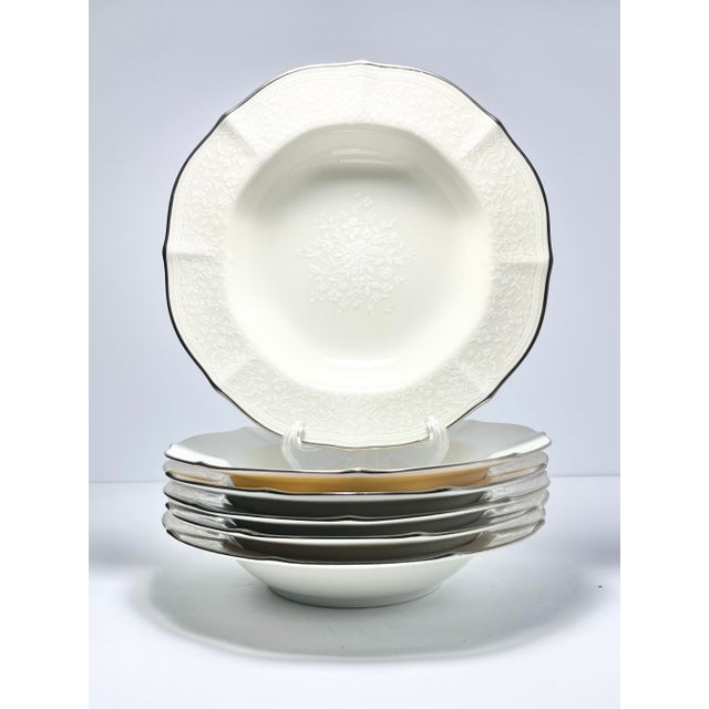 Noritake “Chandon, Platinum” Set of 6 Bone China Rim Soup Bowls 8 1/4” Good condition. No chips, cracks, or fleabites....