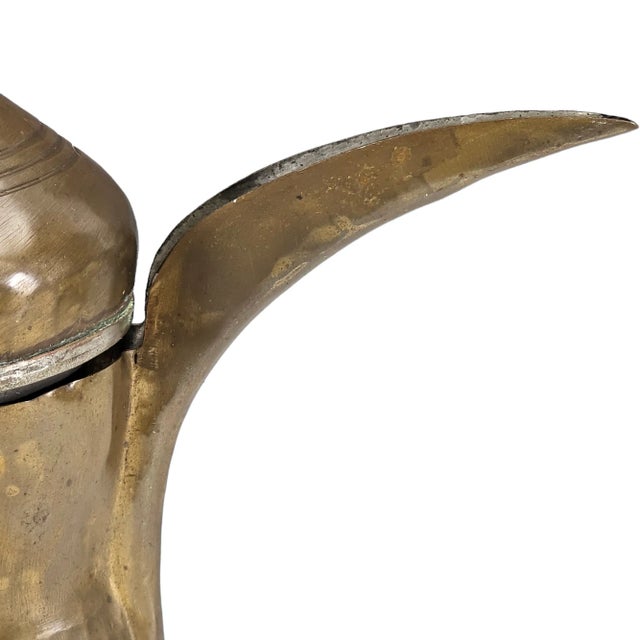 Islamic Antique 19th C Saudi Bedouin Dallah – 11” Chased Brass, Tin Lined, Signed Ali For Sale - Image 3 of 13