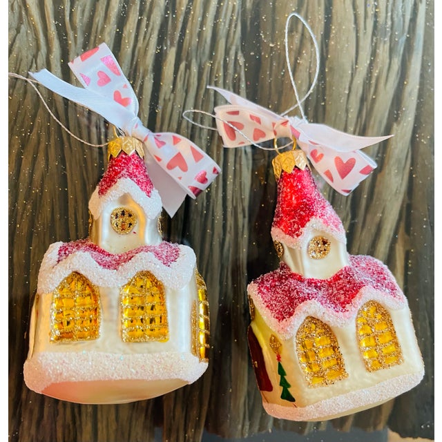 Traditional 1990s Vintage Christmas European Glass Church Ornaments- Set of 2 For Sale - Image 3 of 4