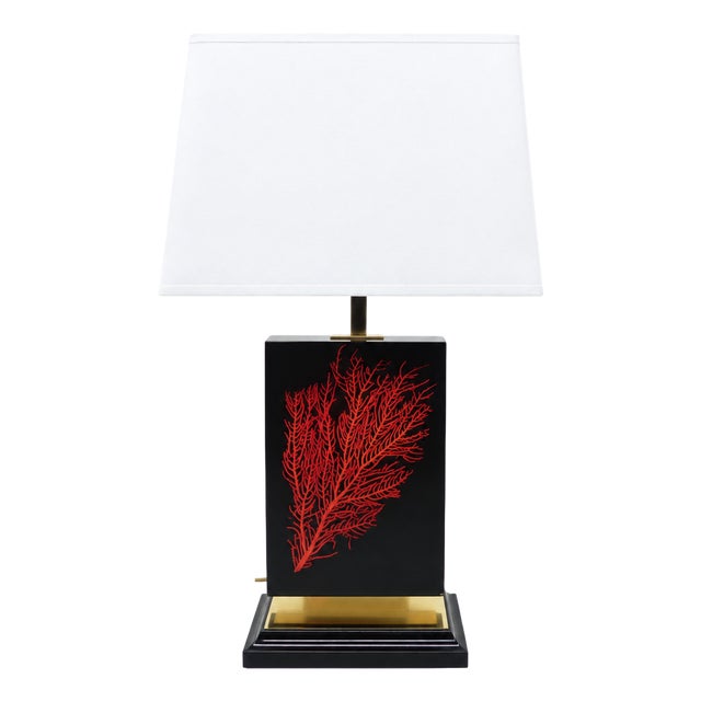 Caribbean Lamp with Red Gorgonian Inclusion from Maison Le Dauphin, France, 1970s For Sale