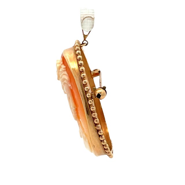 Modern Vintage Signed Cameo Pendant & Brooch in 14k Yellow Gold For Sale - Image 3 of 6