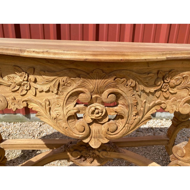 Mid 20th Century Mid 20th Century Hand Carved Wood Console Table For Sale - Image 5 of 12