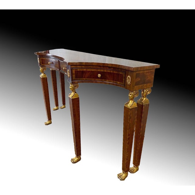 Late 20th Century Maitland-Smith Egyptian Revival Style Flame Mahogany & Ormolu Console Table For Sale - Image 5 of 10