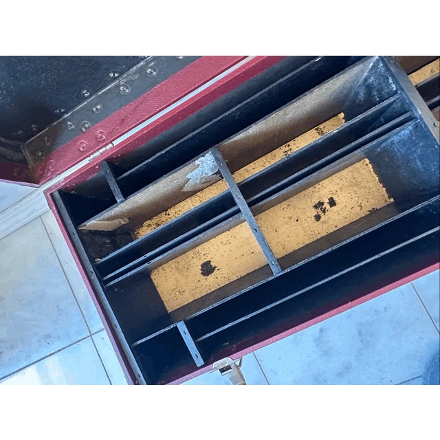 Wood Vintage Mole Richardson Co Maroon Red Specialty Luggage Travel Trunk For Sale - Image 7 of 8