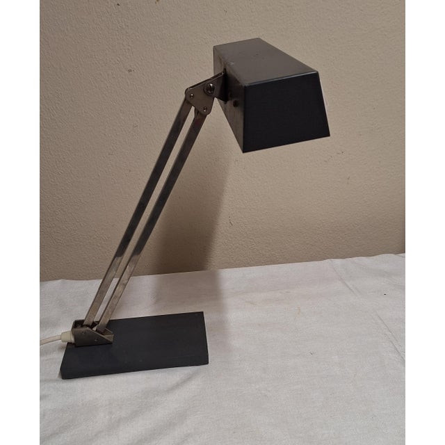 Vintage Adjustable Desk Lamp with a Gray Metal Base and Reflector and Chrome-Plated Metal Frame, 1970s For Sale - Image 4 of 9