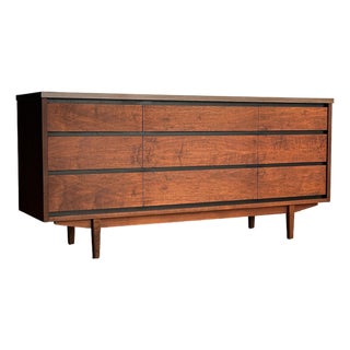 1960s Mid-Century Walnut Nine-Drawer Dresser by Stanley For Sale