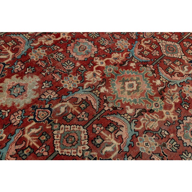 10 X 12 Vintage Persian Mahal Hand-Knotted Wool Rug Red & Navy For Sale - Image 9 of 10