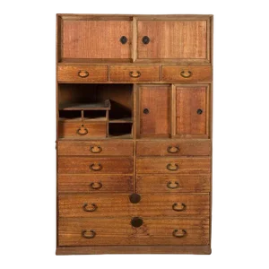 19th Century Japanese Meiji Cha Tansu Kiri Wood Tea Cabinet with Doors, Drawers