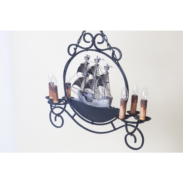 Wrought Iron Sailing Ship Frigate Hanging Lamp For Sale - Image 11 of 18