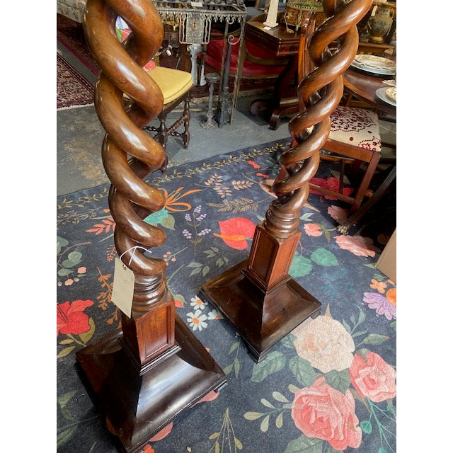 Antique William and Mary Style Barley-Twist Floor Lamps - a Pair For Sale - Image 12 of 13