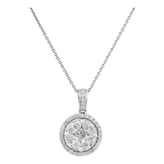 Contemporary Mosaic Diamond 14k White Gold Pendant Necklace For Sale