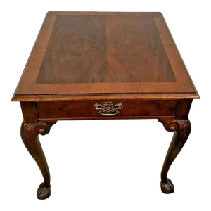 1980s Baker Furniture Square Table Drawer Banded Mahogany Chippendale Ball Claw Legs