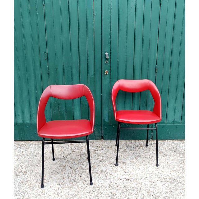 Textile Vintage Red Vinyl Armchairs, 1970, Set of 2 For Sale - Image 7 of 18
