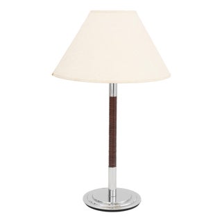 Metalarte Rattan Wrapped and Chrome-Plated Table Lamp For Sale