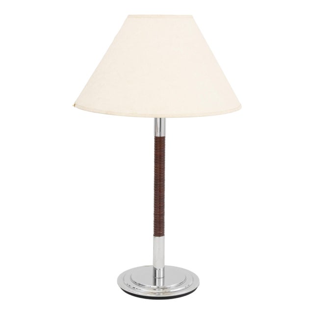 Metalarte Rattan Wrapped and Chrome-Plated Table Lamp For Sale