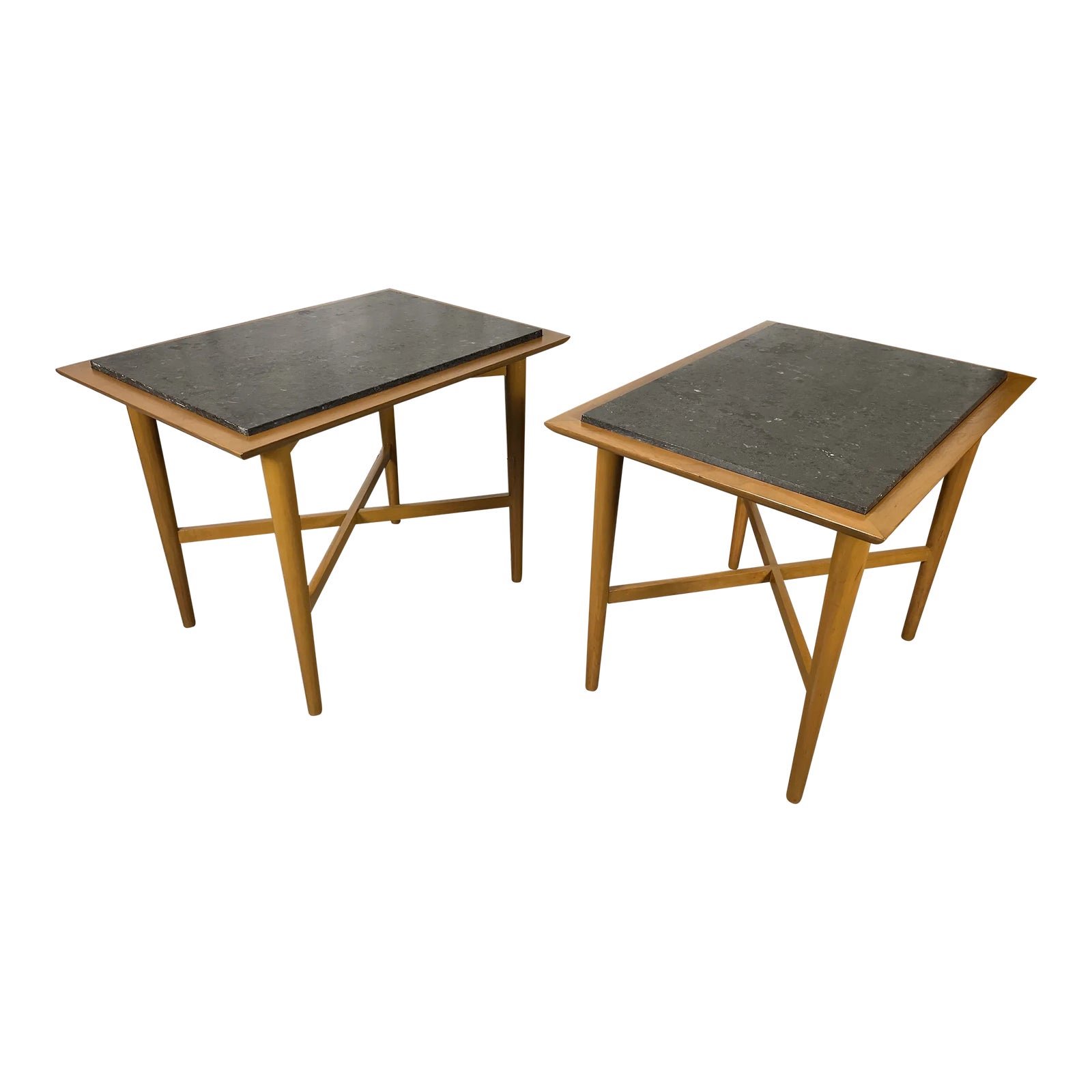Wooden X Base Granite Top Side Tables Chairish