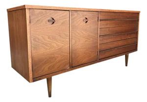 1970s Mid Century Modern Credenza Dresser Cabinet by Bassett