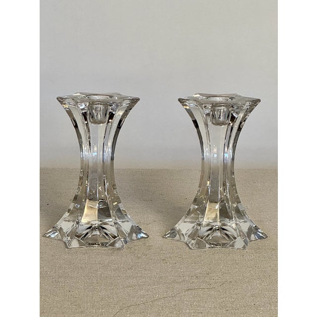 Vintage Crystal Star Candlesticks, pair, 4.5 dia x 3.5 h. Fun little crystal pieces for a little holiday tabletop bling!