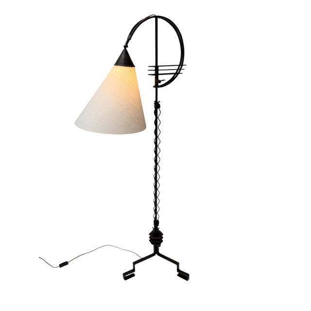 Metal Vintage Art Deco Floor Lamp in Wrought Iron and Silk by Jan Joustra, 1920s For Sale - Image 7 of 14