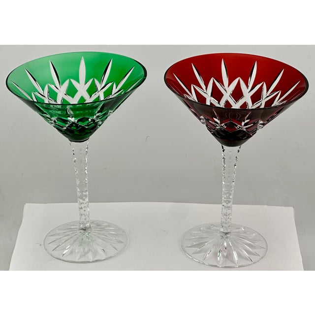 Traditional Mid 20th Century Stunning Set of 5 Large Vintage Mid Century 2 Color Overlay Deep Hand Cut to Clear Martini & Wine Glasses For Sale - Image 3 of 18
