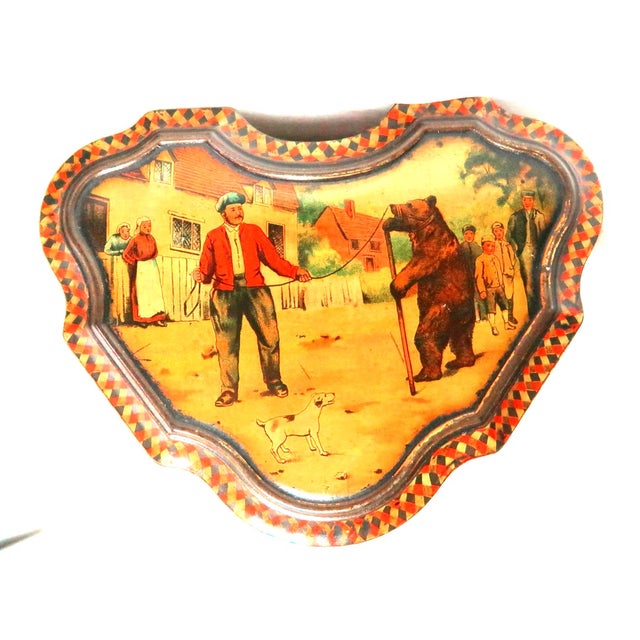 Very Rare Antique Huntley and Palmers Lidded Hinged Biscuit Tin Themed With Monkeys, Children, Cats and Dogs. Circa 1880 - 1900 For Sale - Image 12 of 17