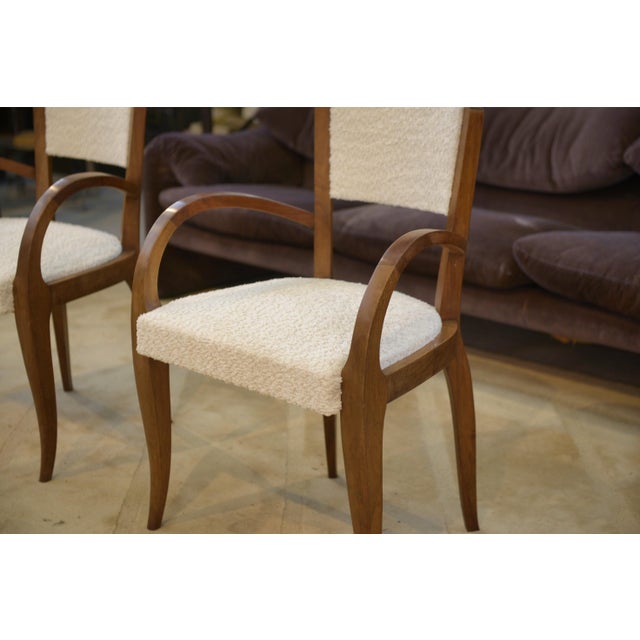 1930s Bridge Chairs in Walnut and Ecru Boucle Fabric, 1930s, Set of 2 For Sale - Image 5 of 13