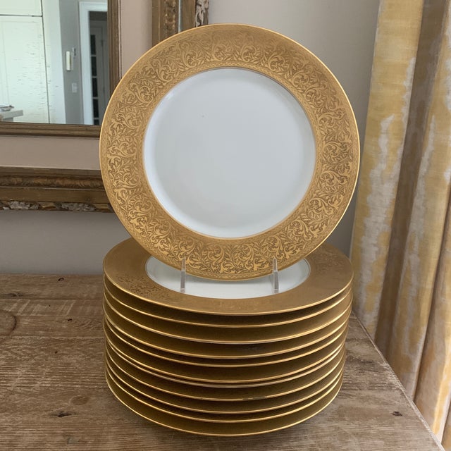 Heinrich & Selb Bavaria Gilded Gold Encrusted Dinner Plates Set of 12